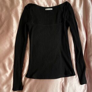 Reformation Black Long Sleeve Ribbed Top